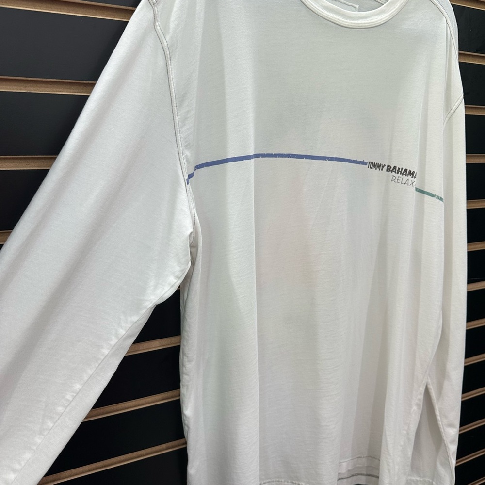 Tommy Bahama embroidered fish design on the back white Long-Sleeve Crew neck